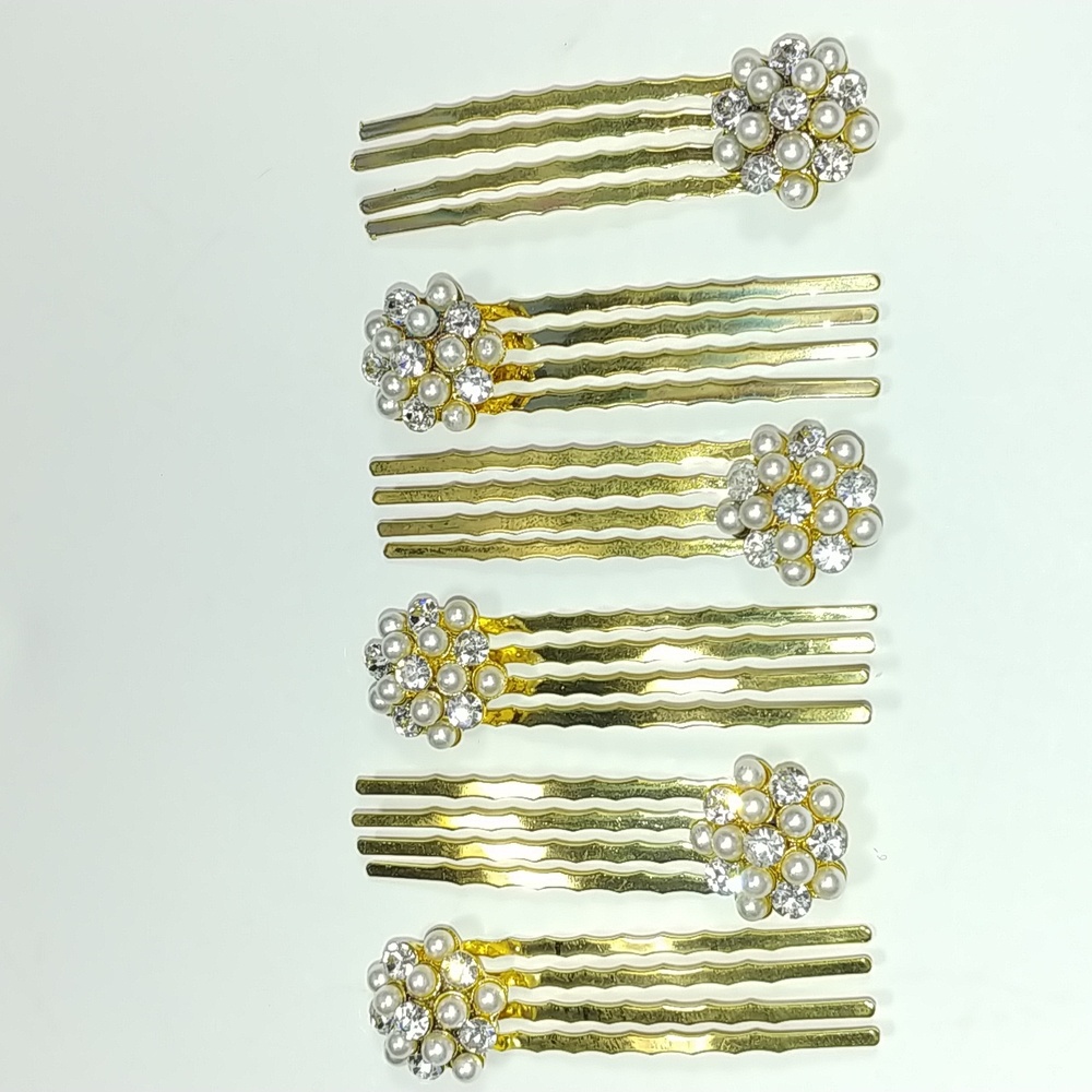 Mini pearls/rhinestone cluster hair combs set of 6 NWT